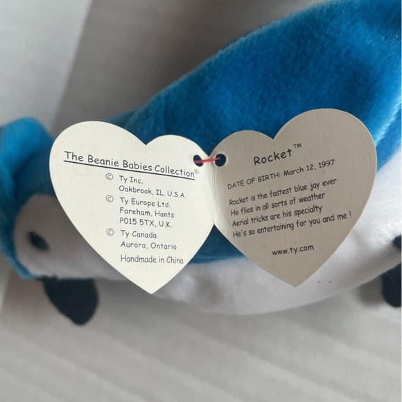 RARE Rocket- Blue Jay TY Beanie baby At least **6**Tag Errors and MINT condition - Picture 6 of 6